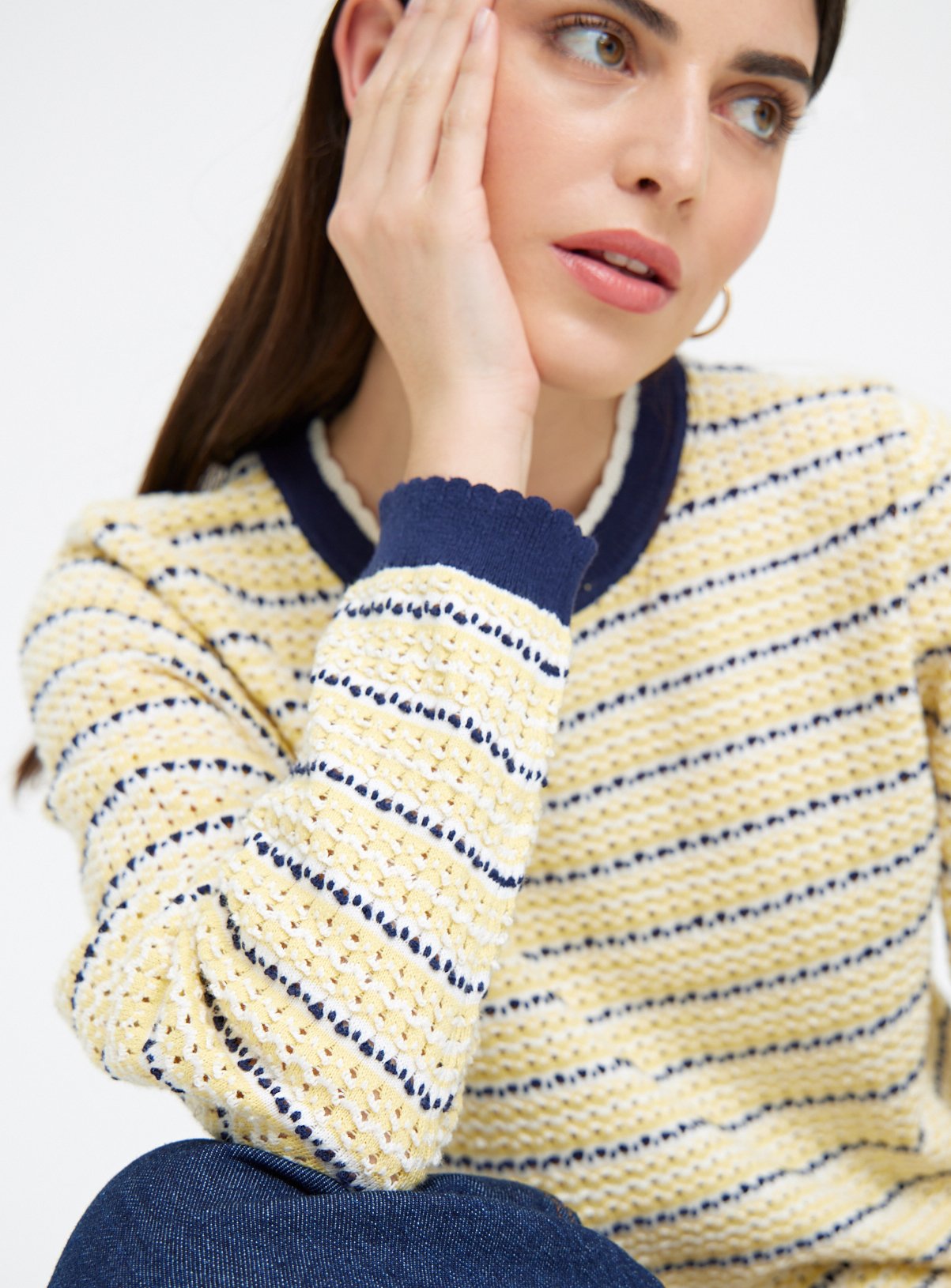 Yellow Stitch Stripe Cropped Jumper 8 - Image 3 thumbnail